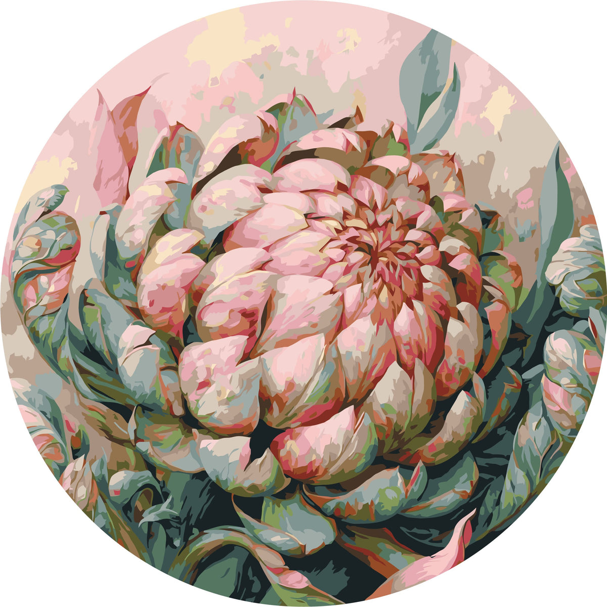 Pictură pe numere rotundă Ø40 cm – Bujor fermecător – Flori – OR 2045