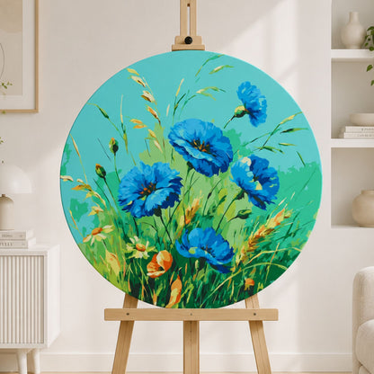 Pictură pe numere rotundă Ø40 cm – Maci albaștri – Flori – OR 2046