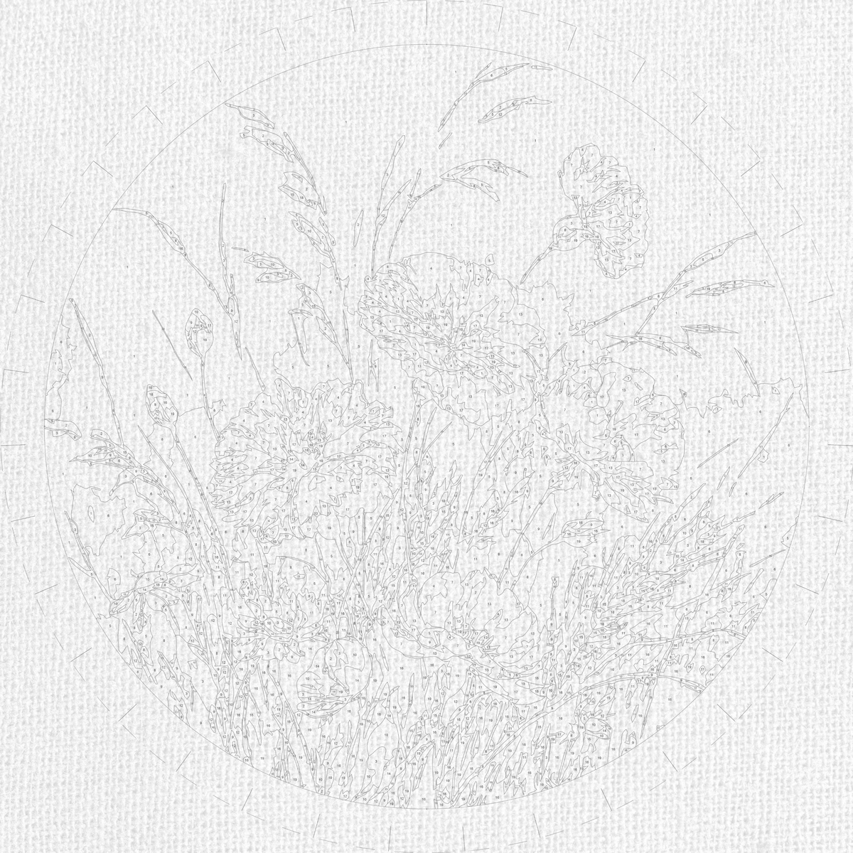 Pictură pe numere rotundă Ø40 cm – Maci albaștri – Flori – OR 2046