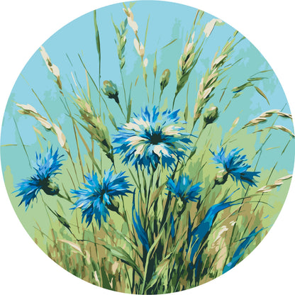 Pictură pe numere rotundă Ø40 cm – Albăstrele de câmp – Flori – OR 2047