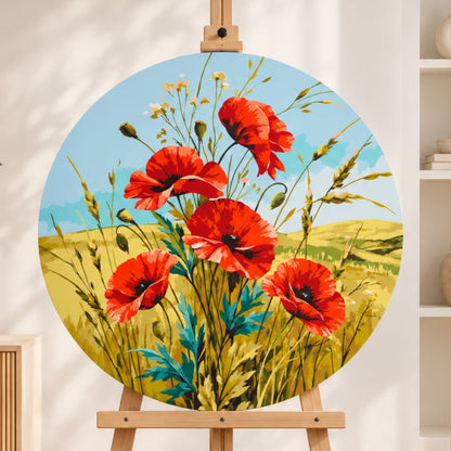 Pictură pe numere rotundă Ø40 cm – Maci roșii de câmp – Flori – OR 2048