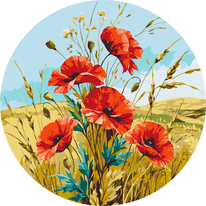 Pictură pe numere rotundă Ø40 cm – Maci roșii de câmp – Flori – OR 2048
