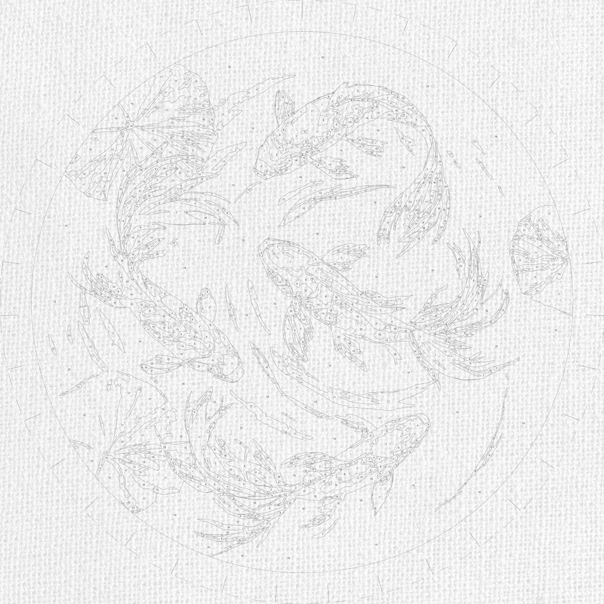 Pictură pe numere rotundă Ø40 cm – Crapi koi japonezi – Peisaj/Animale – OR 2049