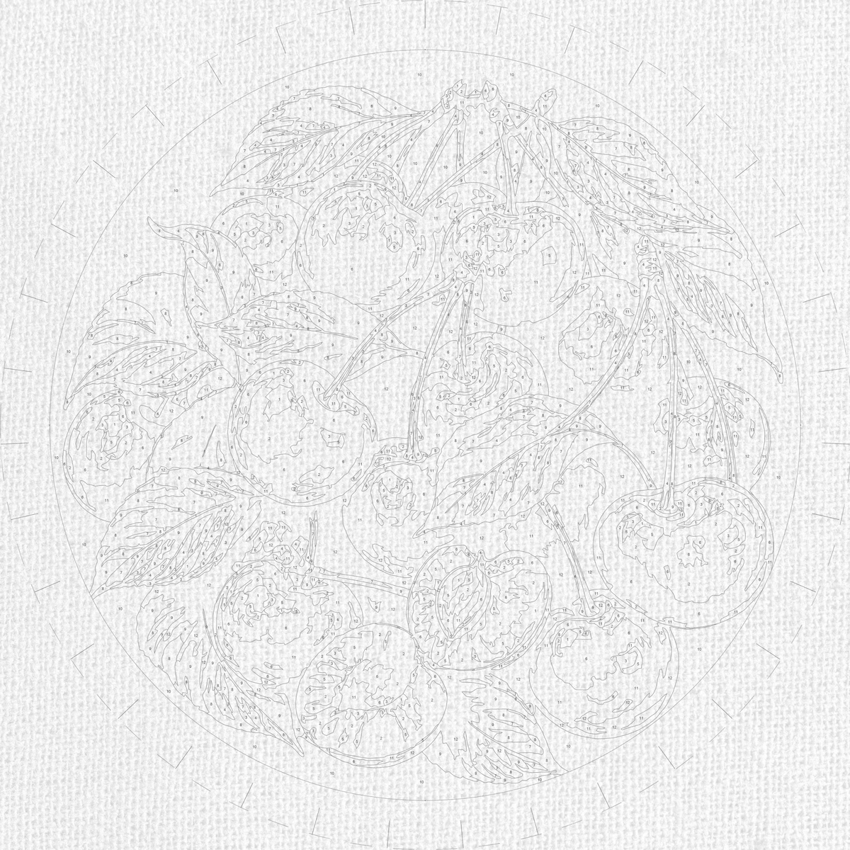 Pictură pe numere rotundă Ø35 cm – Cireșe zemoase – Natură statică – OR 2052