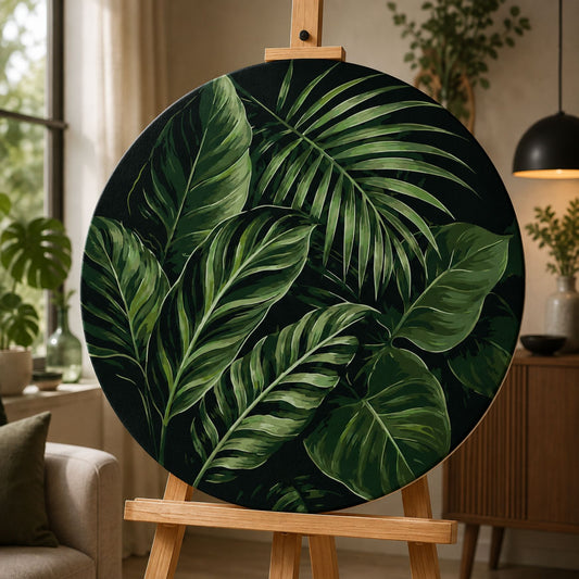 Pictură pe numere rotundă – frunze tropicale