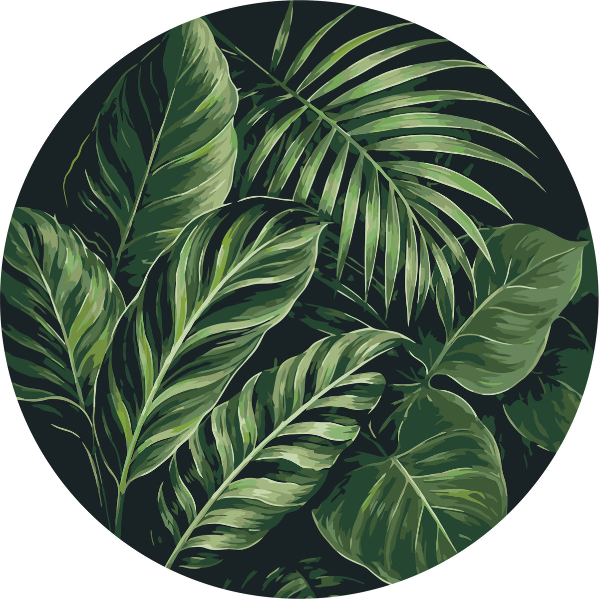 Pictură pe numere rotundă – frunze tropicale