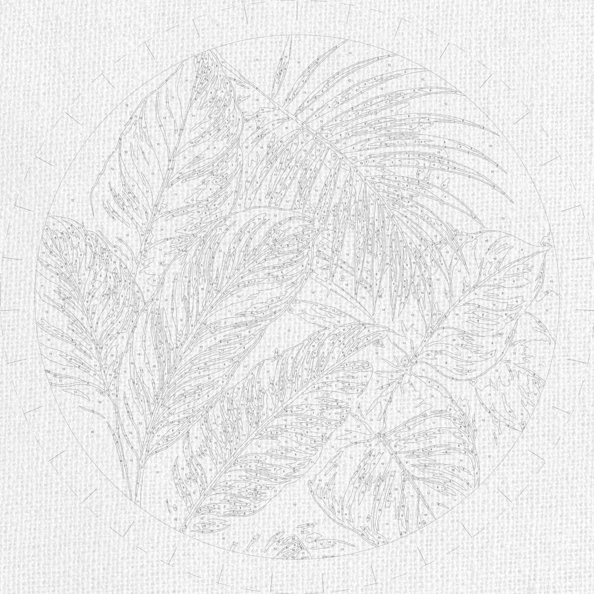 Pictură pe numere rotundă Ø35 cm – Frunze tropicale – Flori – OR 2057