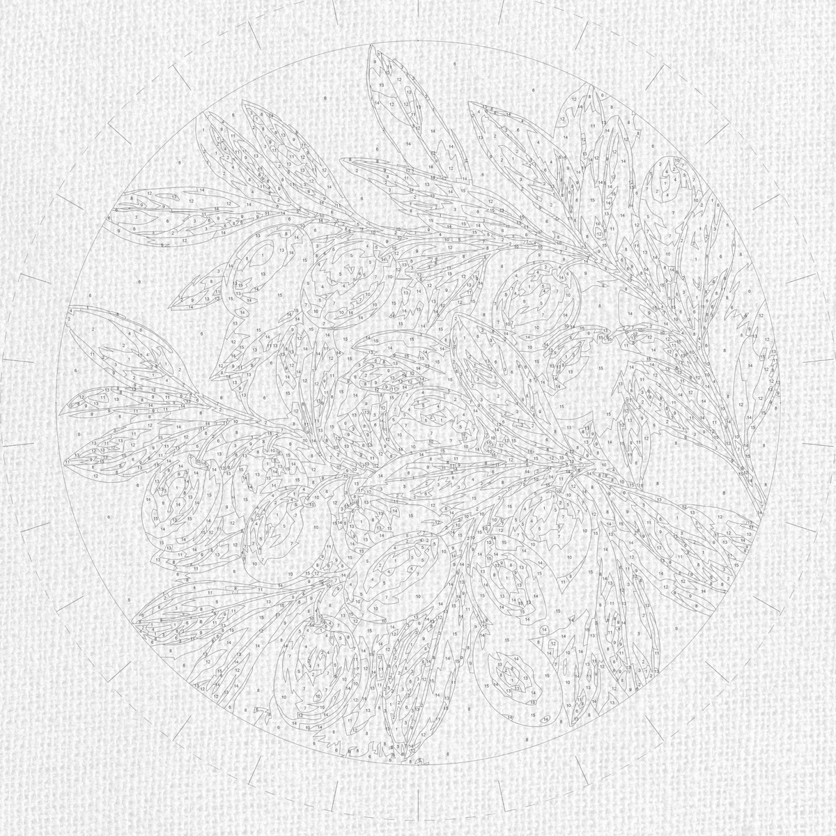 Pictură pe numere rotundă Ø30 cm – Măsline pe ramură – Natură statică – OR 2059