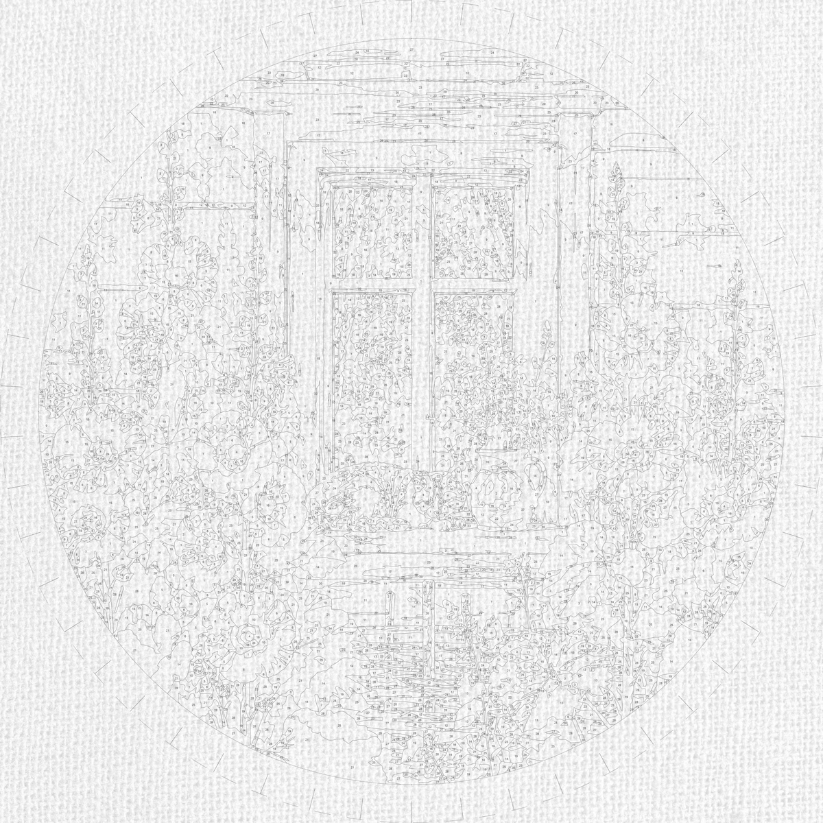 Pictură pe numere rotundă Ø45 cm – Pisică printre nalbe – Animale/Flori – OR 2060