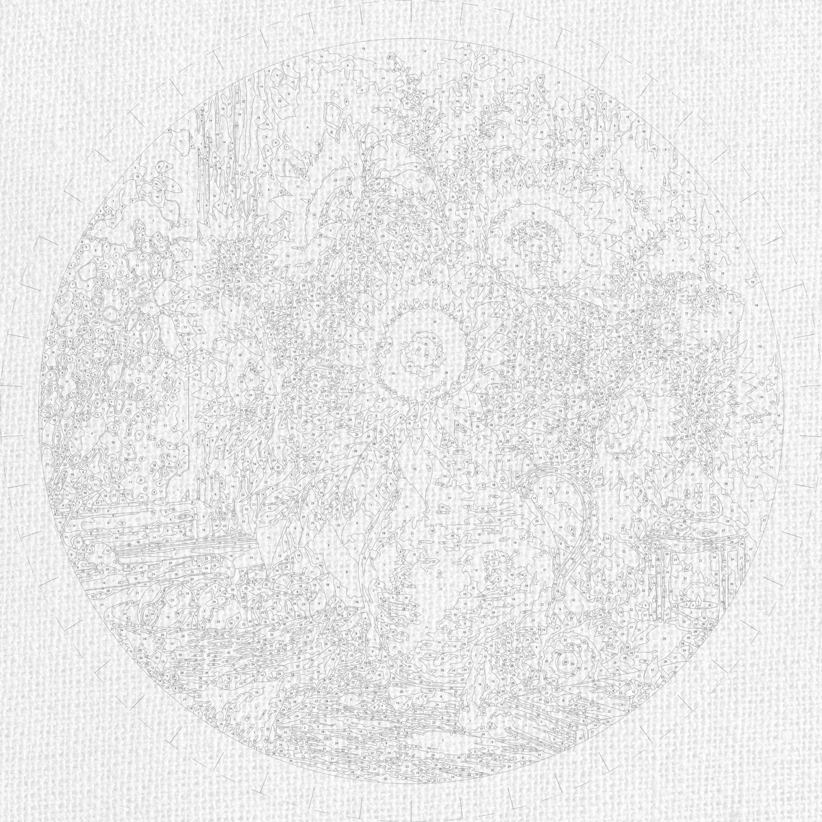 Pictură pe numere rotundă Ø45 cm – Buchet de floarea-soarelui – Flori/Natură statică – OR 2066