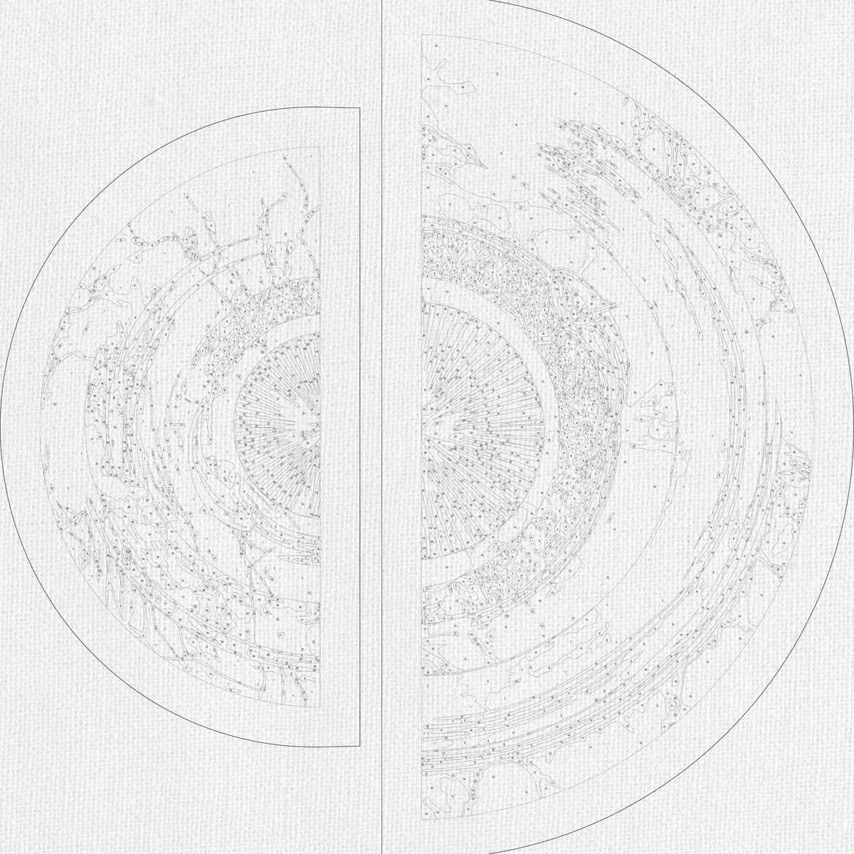 Pictură pe numere pe șasiu 70×70 cm – Echilibrul contrariilor cu culori metalice (semicercuri) – OSR 1001