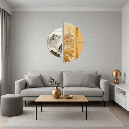 Pictură pe numere pe șasiu 70×70 cm – Spirit japonez cu culori metalice (semicercuri) – Peisaj – OSR 1004