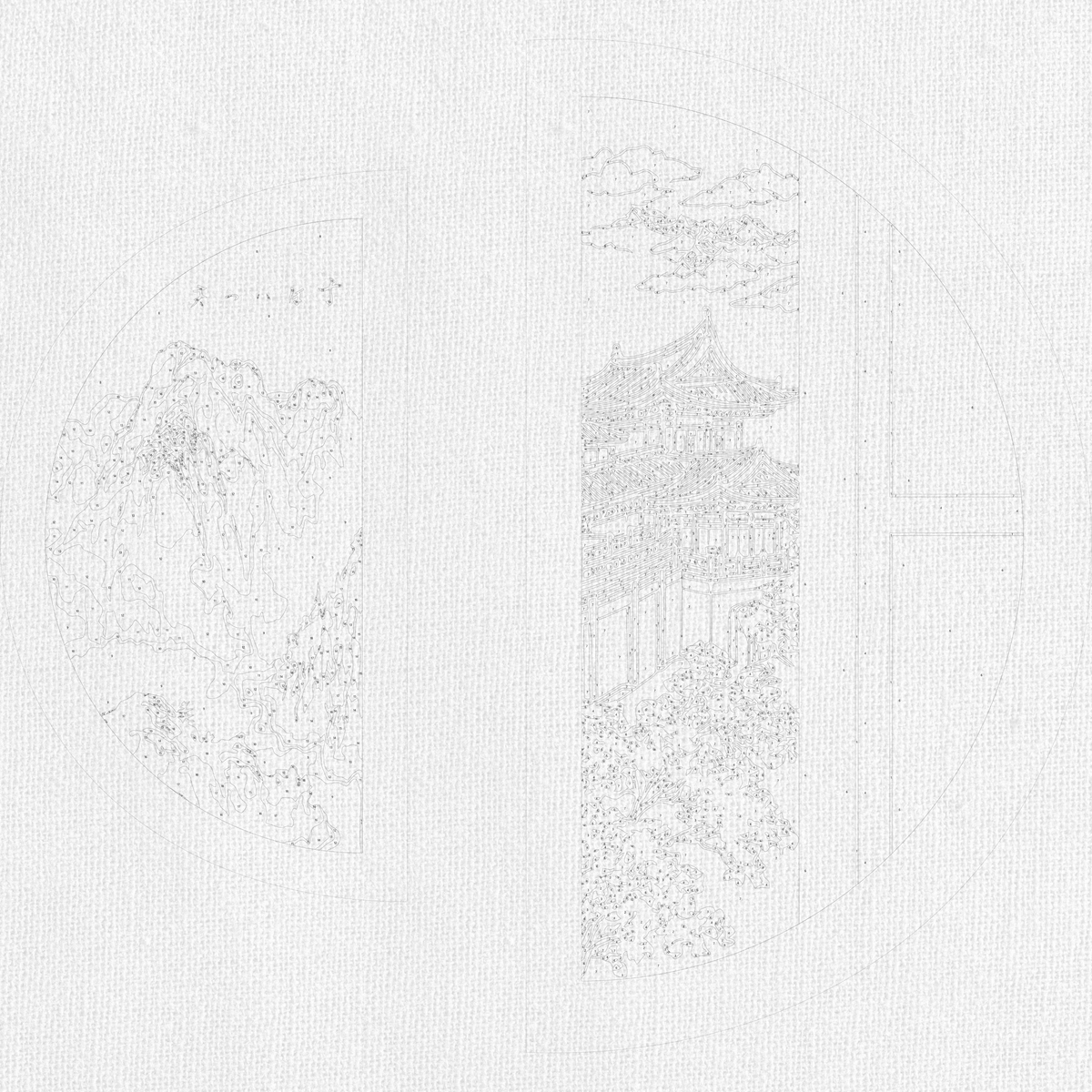 Pictură pe numere pe șasiu 70×70 cm – Spirit japonez cu culori metalice (semicercuri) – Peisaj – OSR 1004