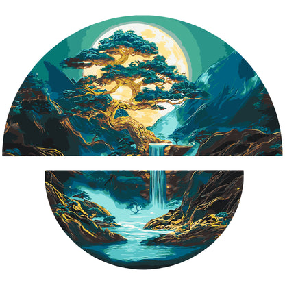 Pictură pe numere pe șasiu 70×70 cm – Magia peisajului nocturn cu culori metalice (semicercuri) – Peisaj – OSR 1006