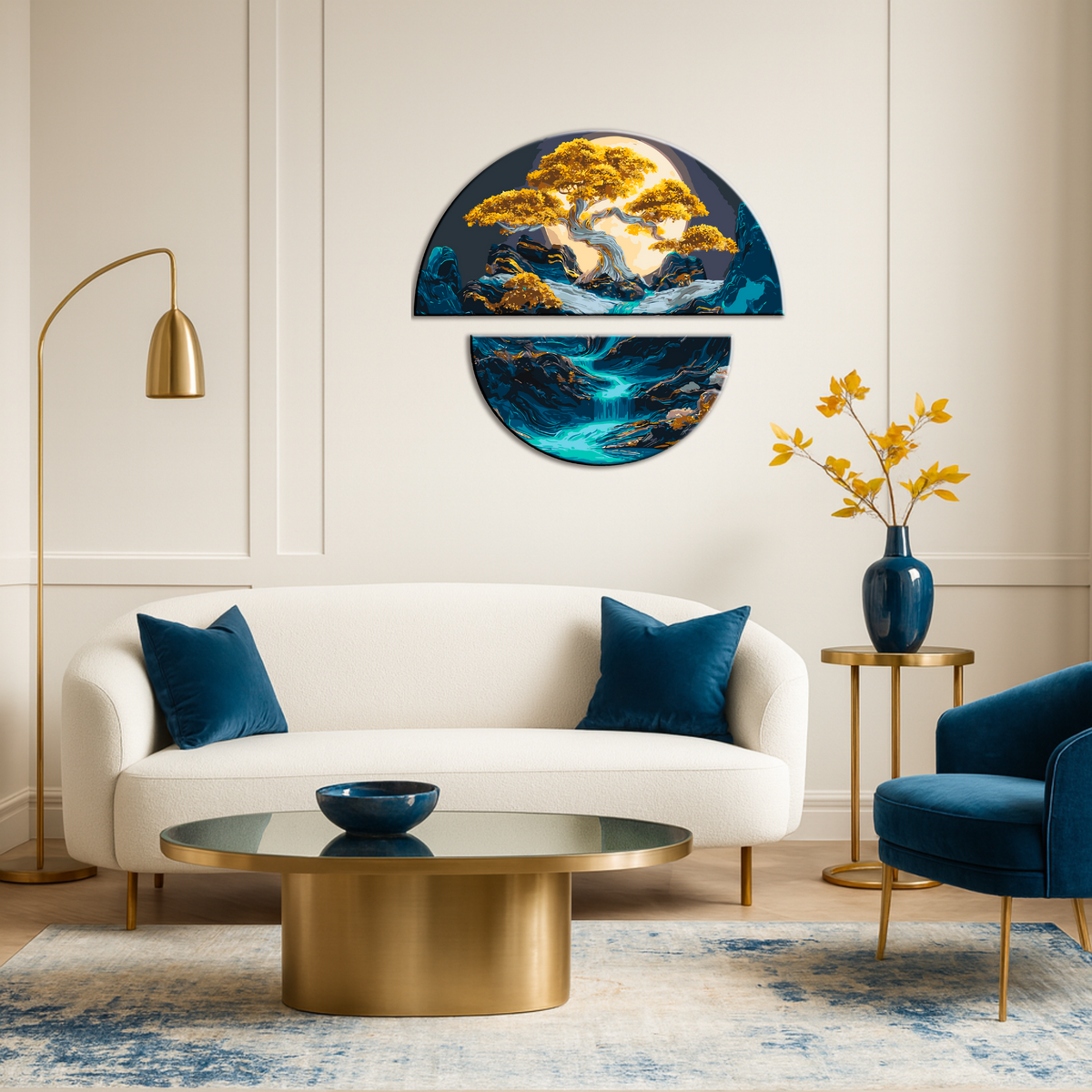 Pictură pe numere pe șasiu 70×70 cm – Armonie nocturnă cu culori metalice (semicercuri) – Peisaj – OSR 1007