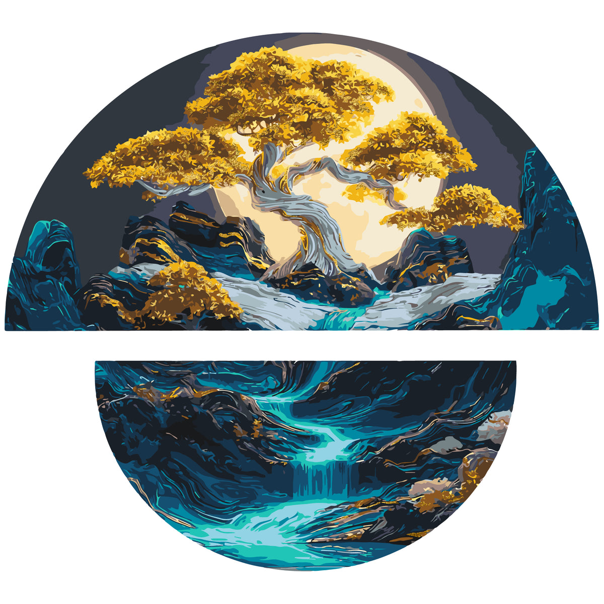 Pictură pe numere pe șasiu 70×70 cm – Armonie nocturnă cu culori metalice (semicercuri) – Peisaj – OSR 1007
