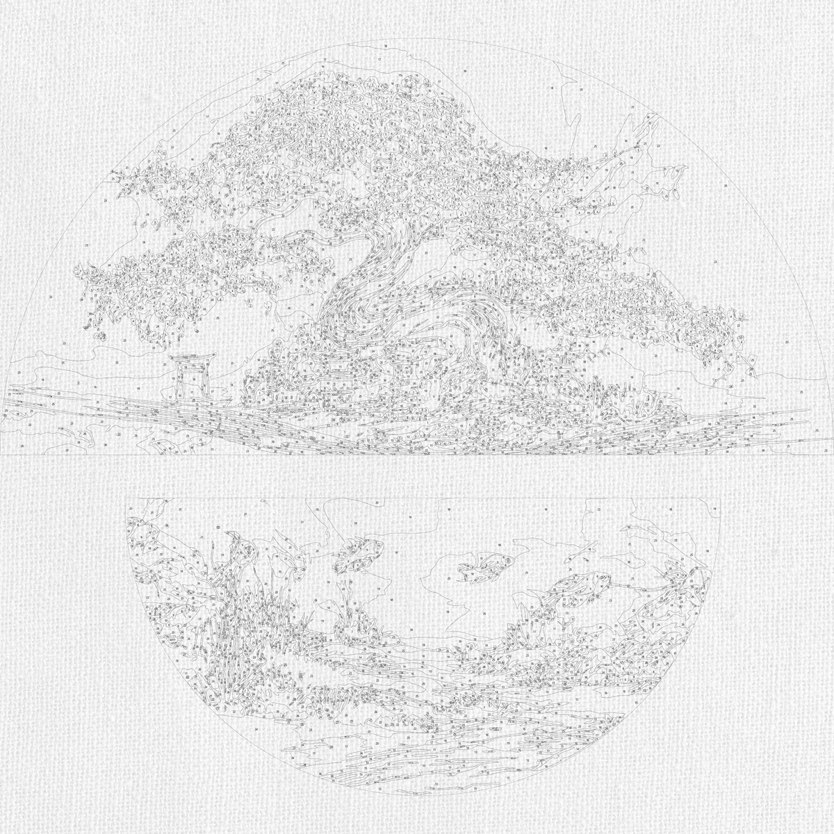 Pictură pe numere pe șasiu 70×70 cm – Magia naturii: uscat și mare cu culori metalice (semicercuri) – Peisaj/Animale – OSR 1010