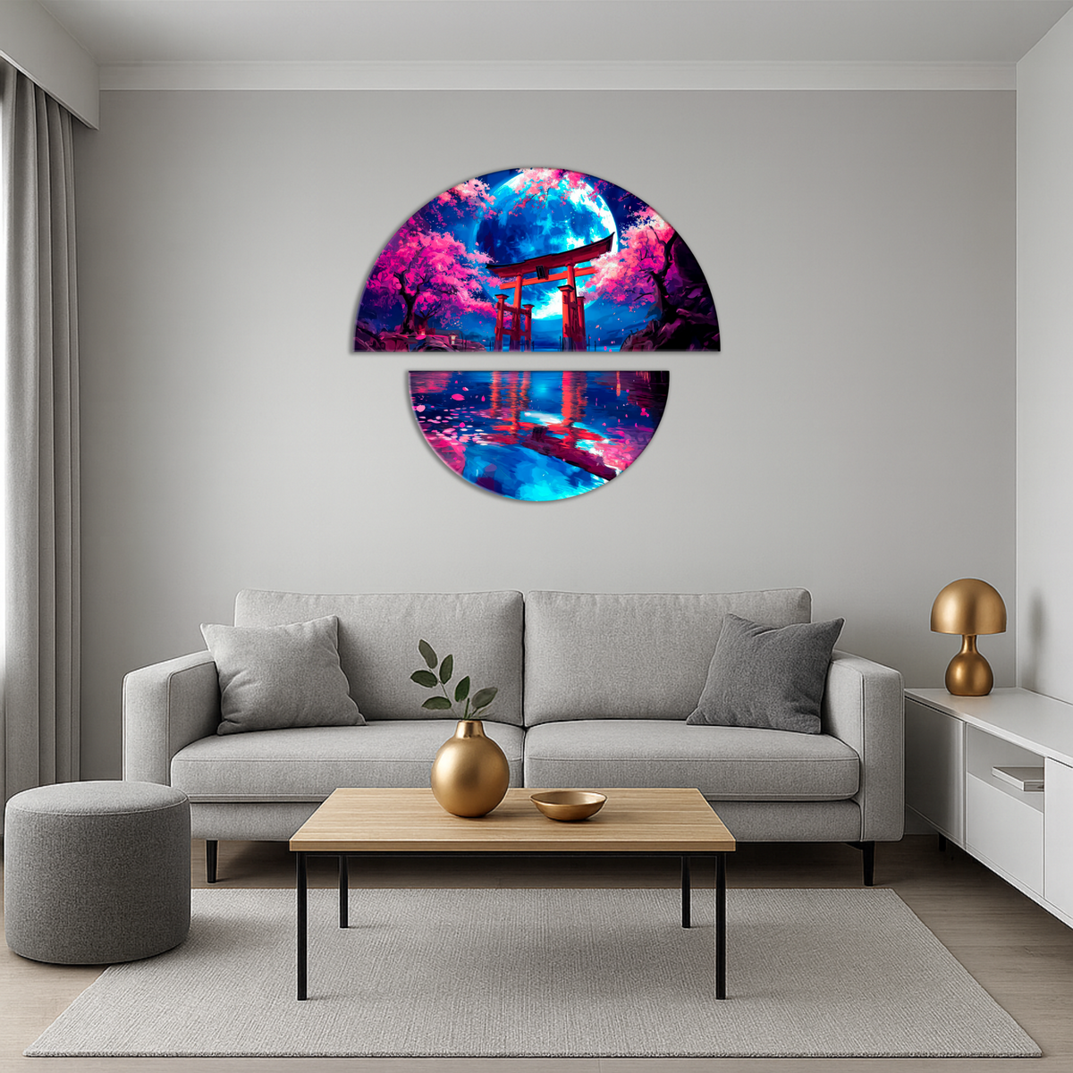 Pictură pe numere pe șasiu ⌀50 cm + ⌀70 cm – Noapte japoneză – Peisaj – OSR 1012