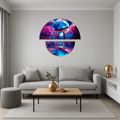 Pictură pe numere pe șasiu ⌀50 cm + ⌀70 cm – Noapte japoneză – Peisaj – OSR 1012