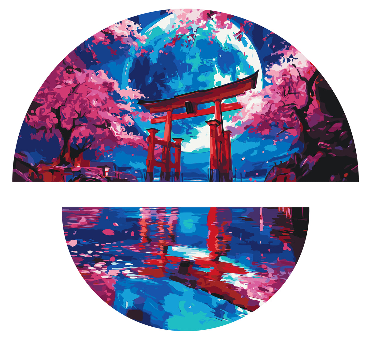 Pictură pe numere pe șasiu ⌀50 cm + ⌀70 cm – Noapte japoneză – Peisaj – OSR 1012