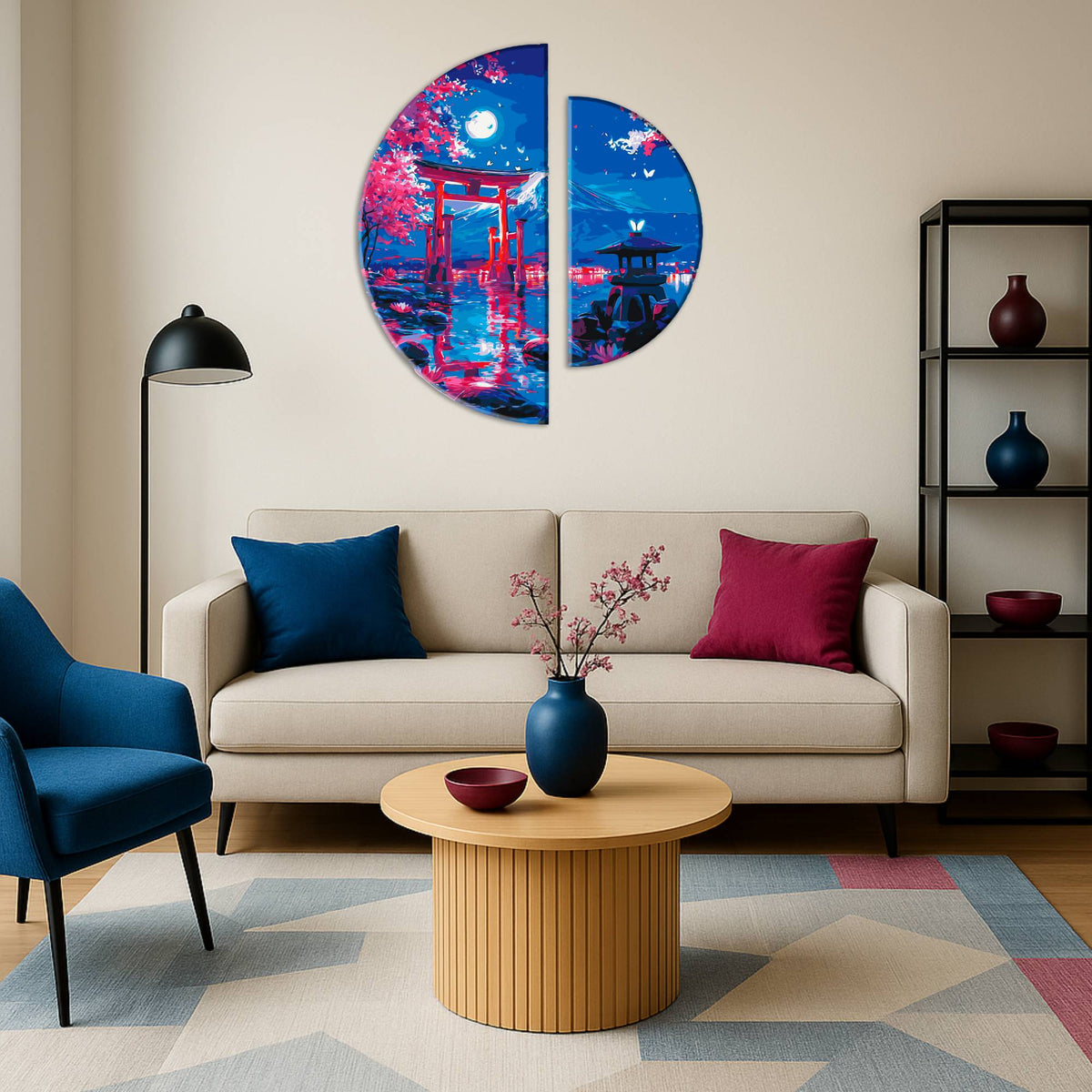 Pictură pe numere pe șasiu ⌀50 cm + ⌀70 cm – Kyoto noaptea – Peisaj – OSR 1013