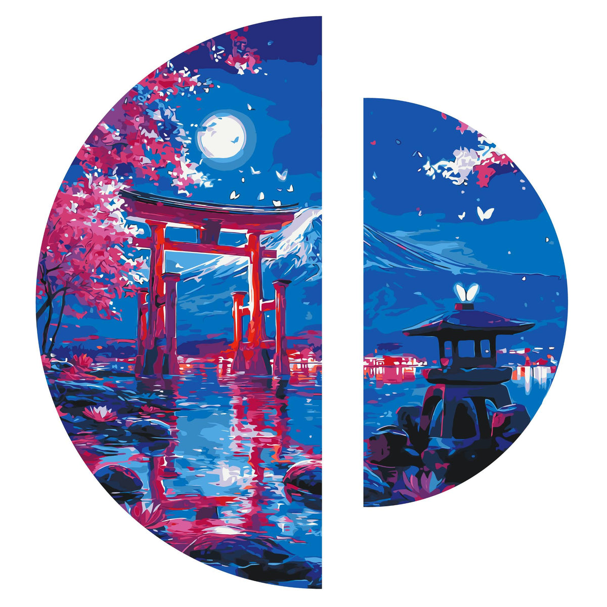 Pictură pe numere pe șasiu ⌀50 cm + ⌀70 cm – Kyoto noaptea – Peisaj – OSR 1013