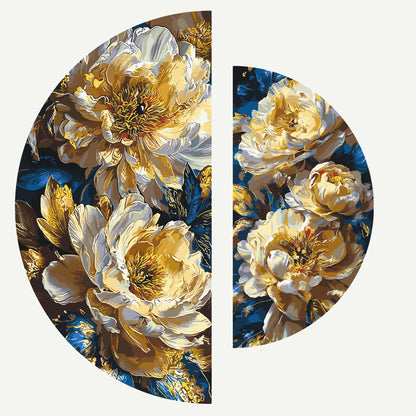 Pictură pe numere pe șasiu ⌀50 cm + ⌀70 cm – Bujori regali cu culori metalice – Flori – OSR 1017