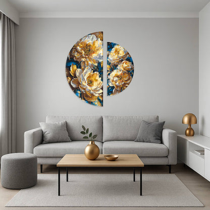 Pictură pe numere pe șasiu ⌀50 cm + ⌀70 cm – Bujori regali cu culori metalice – Flori – OSR 1017