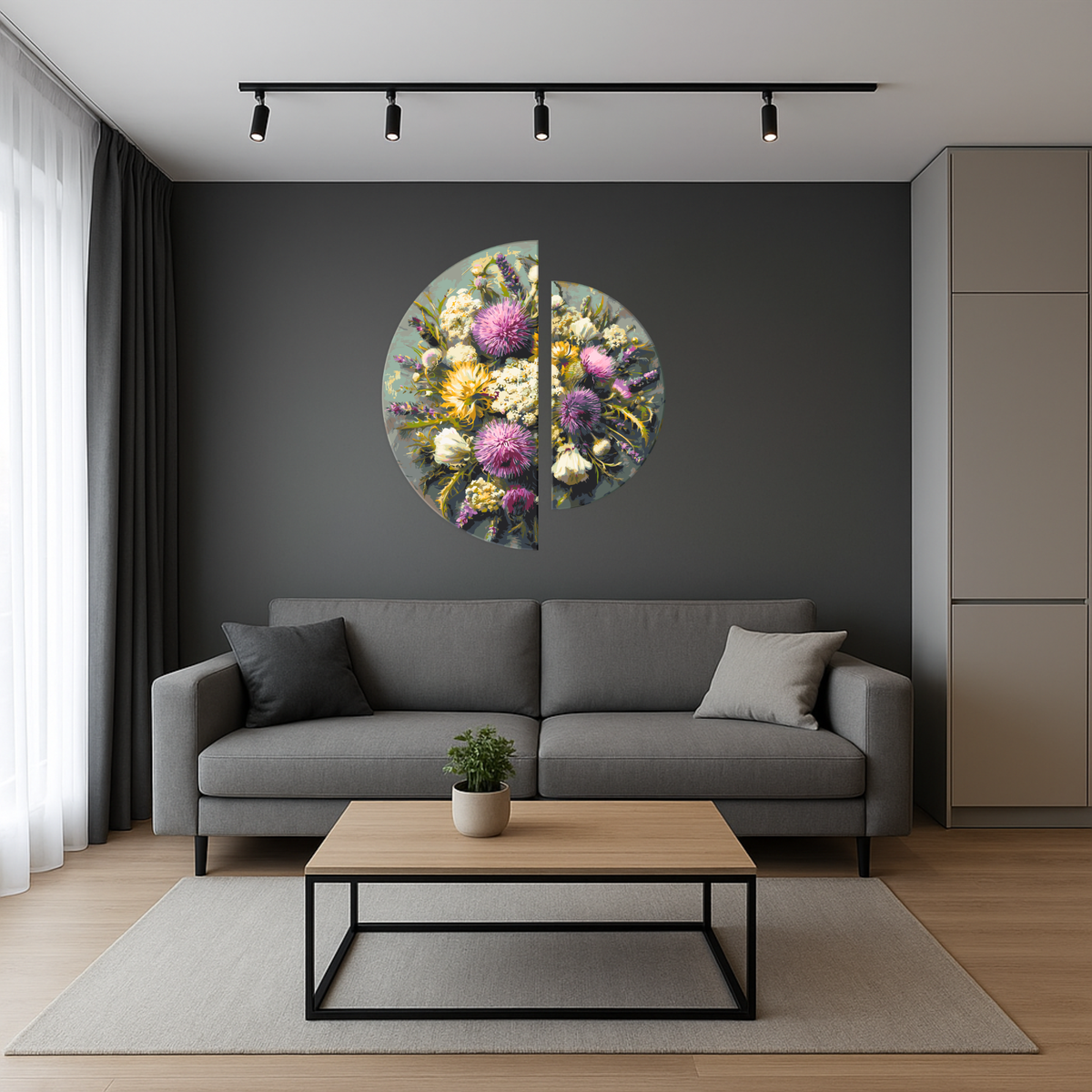 Pictură pe numere pe șasiu ⌀50 cm + ⌀70 cm – Vară mov – Flori – OSR 1019