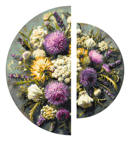 Pictură pe numere pe șasiu ⌀50 cm + ⌀70 cm – Vară mov – Flori – OSR 1019