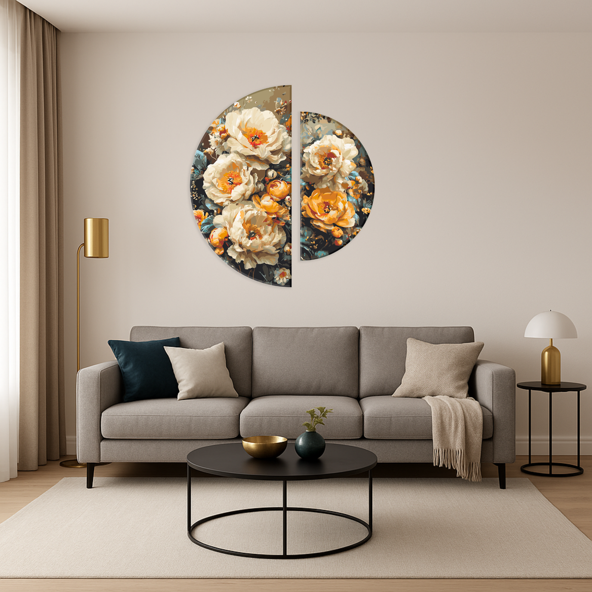 Pictură pe numere pe șasiu ⌀50 cm + ⌀70 cm – Armonia petalelor – Flori – OSR 1020