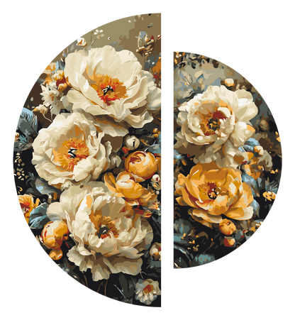 Pictură pe numere pe șasiu ⌀50 cm + ⌀70 cm – Armonia petalelor – Flori – OSR 1020