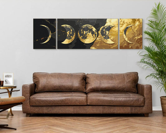 Pictură pe numere – aurul universului, triptic cu fazele lunii
