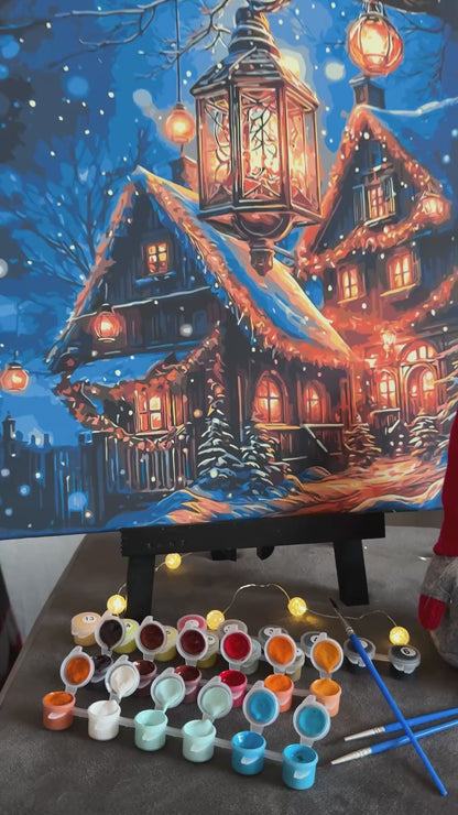 Pictură pe numere pe șasiu 40×50 cm – Atmosferă de Anul Nou – Iarnă/Crăciun/Peisaj – LW 3416