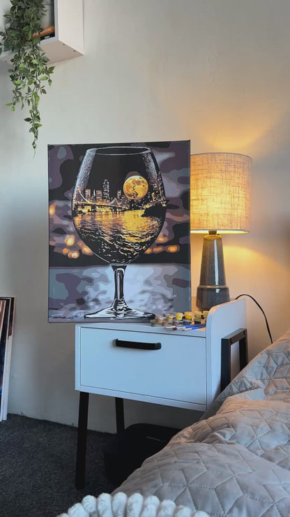 Pictură pe numere pe șasiu 40×50 cm – Paharul inspirației cu culori metalice – Peisaj – LW 3500