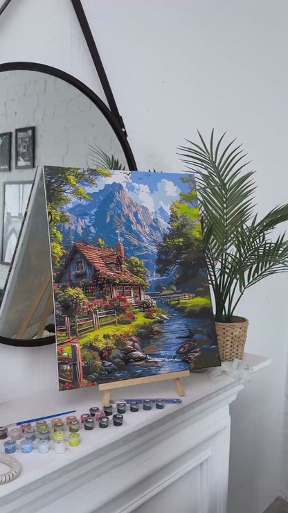 Pictură pe numere pe șasiu 40×50 cm – Viață liniștită la munte – Peisaj – LW 3438
