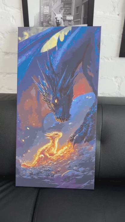 Pictură pe numere pe șasiu 40×80 cm – Fourth Wing, întâlnirea cu dragonul cu culori metalice – Fantasy/Eroi de film/Animale – LW 5140