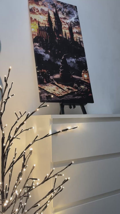 Pictură pe numere pe șasiu 40×80 cm – Atmosfera magică de la Hogwarts – Peisaj/Eroi de film – LW 5172
